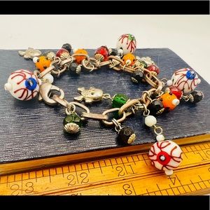 Artisan Halloween bracelet eyeballs skulls glass beads handcrafted